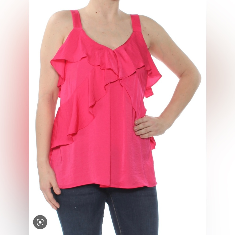 Michael Kors ruffled sleeveless blouse/top/shirt hot pink size LARGE